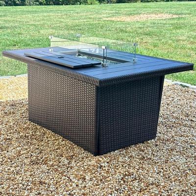 PROPANE OUTDOOR FIREPIT | Outdoor propane powered fire pit table with removable glass case, glass bead central fire pit with metal table...