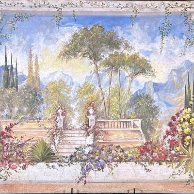 FRESCO PAINTING | The Gardens at the Palace. Oil on canvas. From Marianj Affreschi with a certificate of authenticity on verso. - w. 39.5...