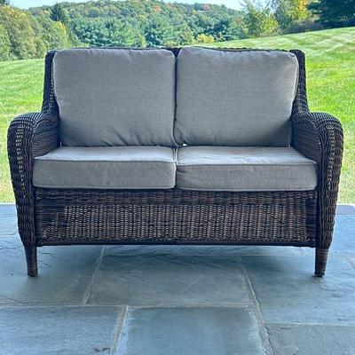 SONOMA CORTENA WICKER OUTDOOR LOVESEAT | 2 cushion wicker outdoor sofa from Sonoma Cortena Patio Collection. - h. 36 x w. 28 x l. 52 in

