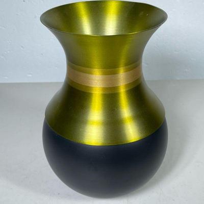 BABETTE HOLLAND VASE | Glass & spun aluminum vase by Babette Holland. - h. 8.5 x dia. 6 in

