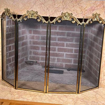 FIREPLACE SCREEN | 4-panel fireplace screen with polished brass accents. - h. 32.5 x l. 12 in (each panel)

