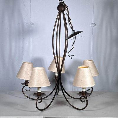 CRATE & BARREL COPPER CHANDELIER | 5-arm copper chandelier from crate & barrel. - h. 30 x w. 24 x l. 24 in

