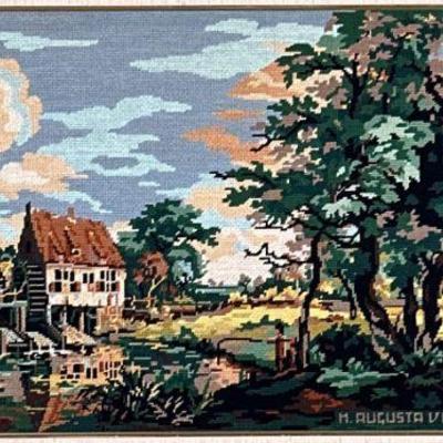 ITALIAN FRAMED NEEDLEPOINT | M. Augusta Verri Rindadi Italy. Framed needlepoint tapestry. 19.5 x 42.5 in. sight. - w. 23.5 x l. 46.5 x...