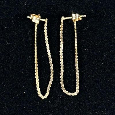 14K GOLD EARRINGS | Designed as a pair of 14K gold chain earrings, marked on back “14K”; 0.8g.


