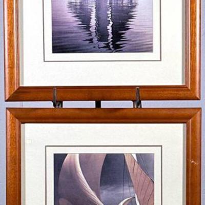 (2pc) PAIR FRAMED SAILBOAT PRINTS | Pair of framed prints of sailboats, 9.5 x 7.5 in. sight. - w. 15 x l. 17 in (frame)

