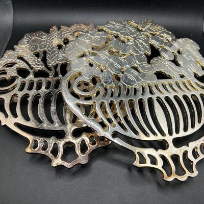 (2) E.P. Zinc Italy Mod Dep Piero Maestri Floral Bouquet Metal Trivets
