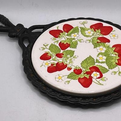 MCM Four-Footed Cast Iron Strawberries Tile Trivet
