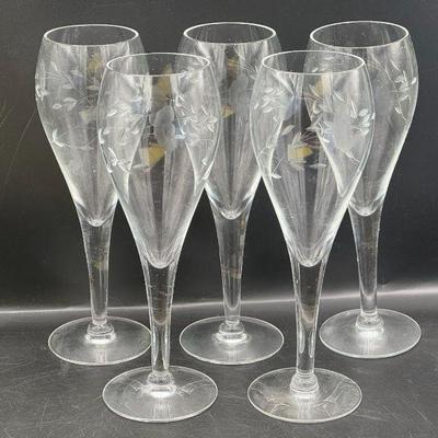 (5) Princess House Etched Wine Glasses Heritage Pattern
