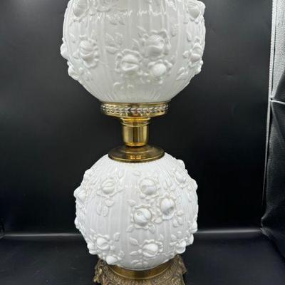 Fenton Milk Glass Cabbage Rose Gone with the Wind Lamp Lamp
