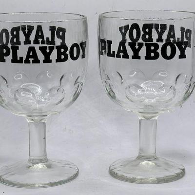 (2) Playboy Glass Thumbprint Goblets
