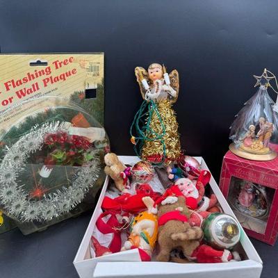 Vintage Christmas Lot W Mystery Box Of Ornaments
