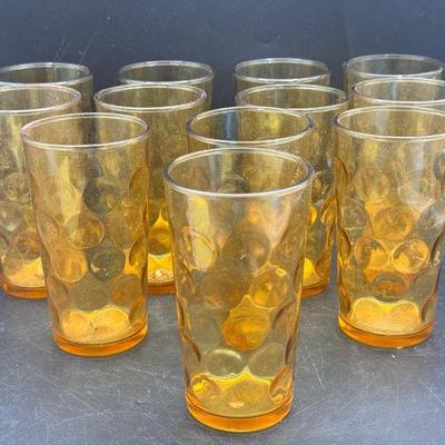 (12) El Dorado Amber Thumbprint Drinking Glasses
