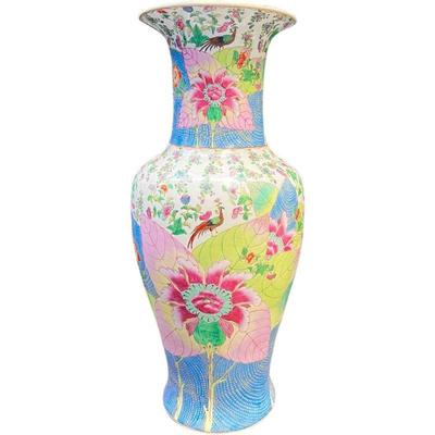 Palace Size Tobacco Leaf Hand Painted Floor Vase