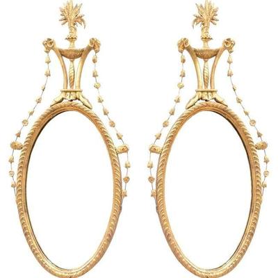 Pair of Ornate Oval Gilt Wall Mirrors