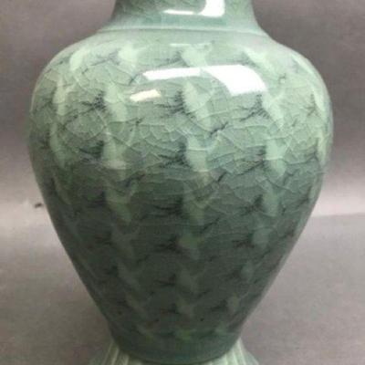 Celadon Vase CRane Motif