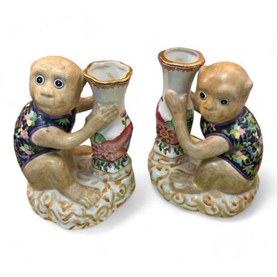 Tobacco Leaf Pattern Monkey Candleholders