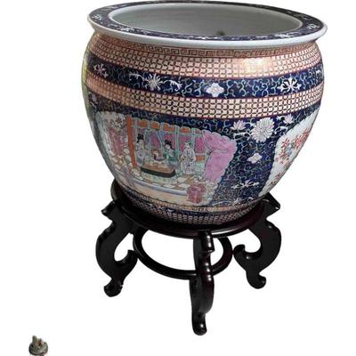 Famille Rose Large Planter, Hand Painted
