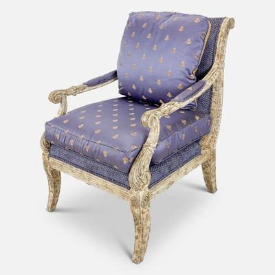 Wesley Hall Bergere Chair Custom Bumble Bee Pattern
