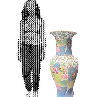 Palace Size Tobacco Leaf Hand Painted Floor Vase

