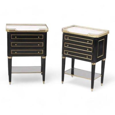 Ebonized Wood and Marble Side Tables, Nightstands - Gorgeous!!