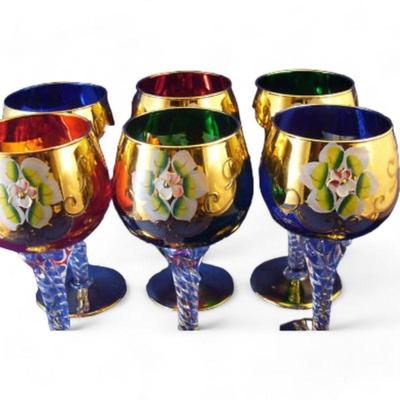 Brand New Handpainted Bohemian Colored Wine Glasses