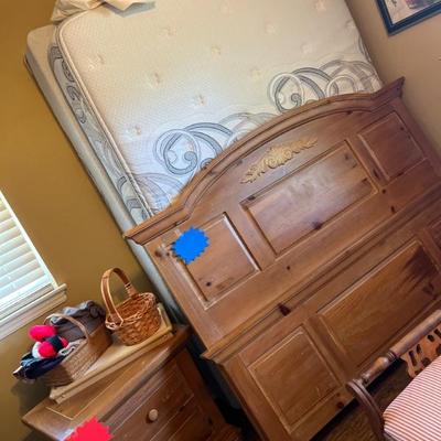 Mattress sold. Head and footboard, rails and nightstand available. 