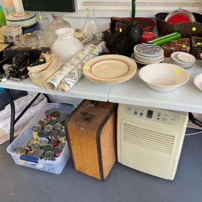 Canned goods, suit cases
