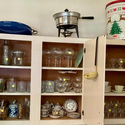 Nice stemware, and transfer ware dishes