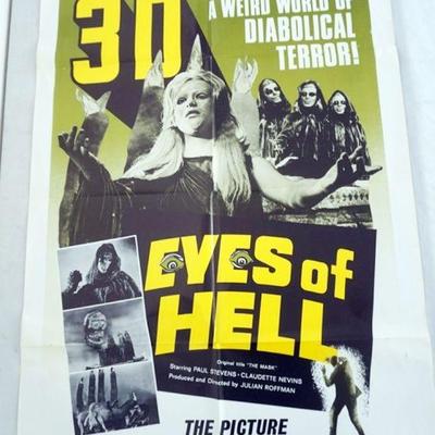 1069	VINTAGE MOVIE POSTER *EYES OF HELL* 1971, MERIDIAN FILMS, APPROXIMATELY 27 IN X 41 IN
