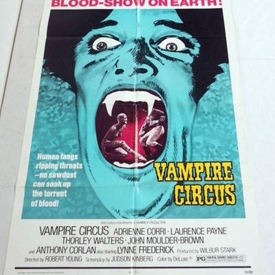 1003	VINTAGE MOVIE POSTER *VAMPIRE CIRCUS* THE GREATEST BLOOD SHOW ON EARTH, 1972, 20TH CENTURY FOX, APPROXIMAETLY 27 IN X 41 IN
