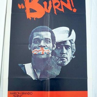 1072	VINTAGE MOVIE POSTER *BURN* MARLON BRANDO, 1970, UNITED ARTISTS, APPROXIMATELY 27 IN X 41 IN
