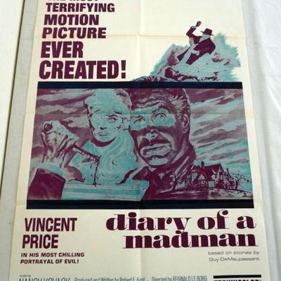 1031	VINTAGE MOVIE POSTER *DIARY OF A MADMAN* VINCENT PRICE, 1963, UNITED ARTISTS, APPROXIMATELY 27 IN X 41 IN

