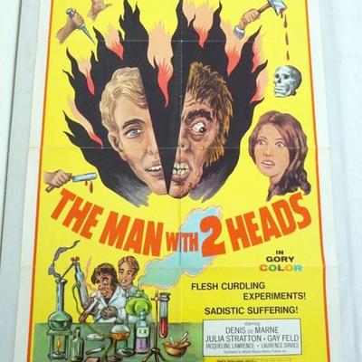 1013	VINTAGE MOVIE POSTER *THE MAN WITH 2 HEADS* IN GORY COLOR, 1972, APPROXIMATELY 27 IN X 41 IN
