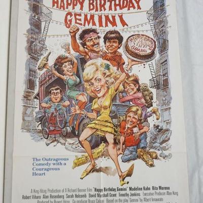 1092	VINTAGE MOVIE POSTER *HAPPY BIRTHDAY GEMINI* 1980, UNITED ARTISTS, APPROXIMATELY 27 IN X 41 IN
