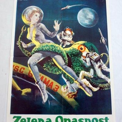 1080	VINTAGE MOVIE POSTER *THE GREEN SLIME* FOREIGN, SEIENA OPASNOST, APPROXIMATELY 19 3/4 IN X 28 IN
