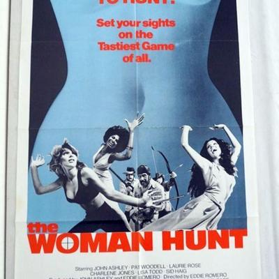 1033	VINTAGE MOVIE POSTER *THE WOMAN HUNT* 1972, NEW WORLD PICTURES, APPROXIMATELY 27 IN X 41 IN
