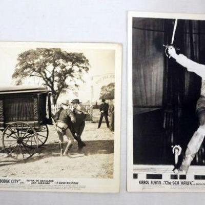 1211	VINTAGE MOVIE STILLS/PHOTOS *DODGE CITY* & *THE SEA HAWK* ERROL FLYNN, WARER BROS, LOT OF 2
