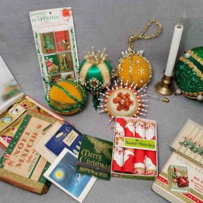 Ng092 vintage beaded ornaments christmas candles and matches