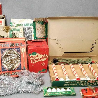 Ng093 vintage pollock candy cane lights tinsel, bulbs