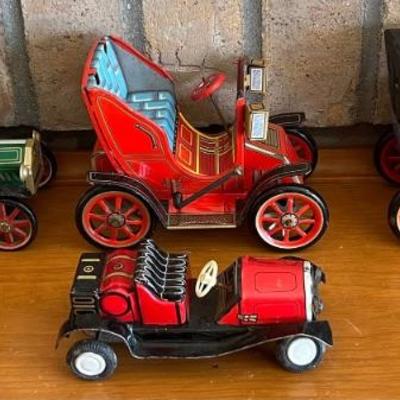 (4) Vintage Tin Friction Model Toy Cars - 3 Lever Action Modern Toys Japan