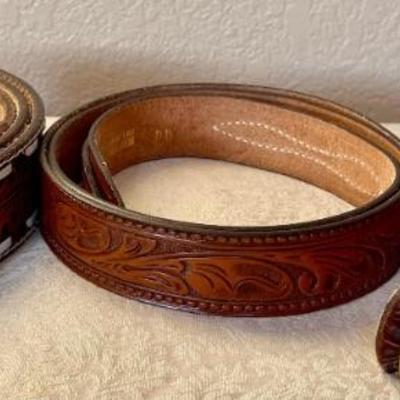 3vintage Leather Hand Tooled Belts (1) Hereford Genuine Leather Size 40