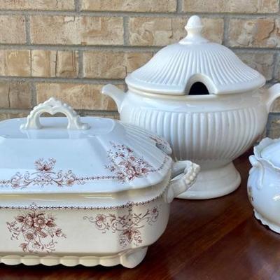 Henry Alcock & Co England Semi Porcelain Casserole W Lid (as Is) Japan Soup Tureen & Leuchtenburg Germany Pot 