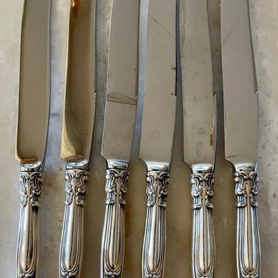 342 Grams Total -  (6) Sterling Silver Handled Gorham Chantilly Pattern Flatware Knives With Stainless Blades