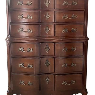 Vintage 6 Drawer Dark Wood Provincial Dresser
