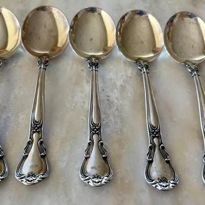 182 Grams Total -  (5) Sterling Silver Gorham Chantilly Pattern  Flatware Soup Spoons
