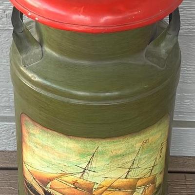 Antique Hand Painted Molers Dairy Dayton, Oh Galvanized Milk Jug With Lid 