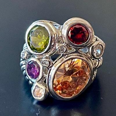 14k Gold Electroplate Ring Size 9.5 - Assorted Colored Stones 