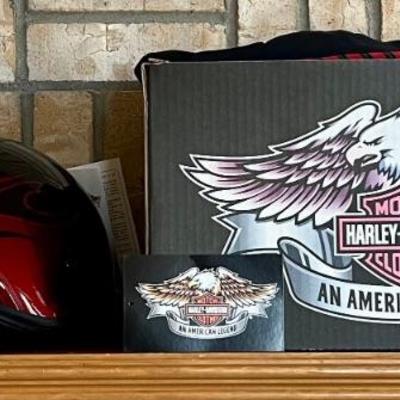 Harley-davidson Torrid Half Black Motorcycle Helmet With Original Box, Material Cover, And Paperwork 