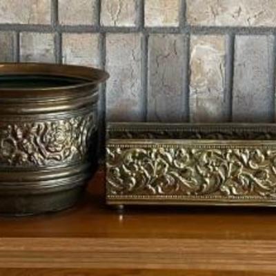 (4) Assorted Brass Planters  ( As Is )