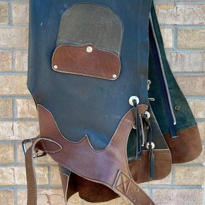 Pair Of Bull Hide XL Men's Chaps Black And Brown